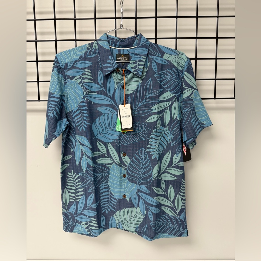 Quiksilver Men's Blue Leaf Print Shirt